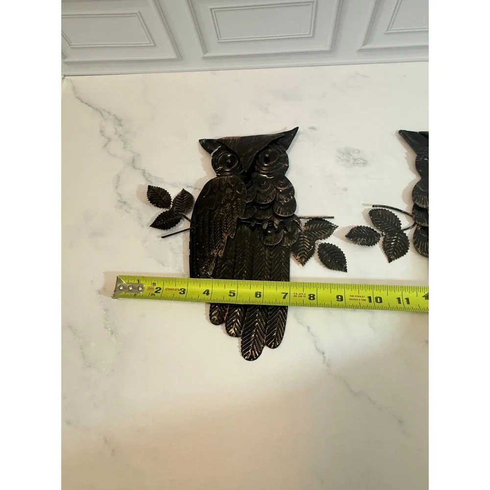 VTG 1960s MCM Distressed Metal Owl Wall Hangings Decor 11
